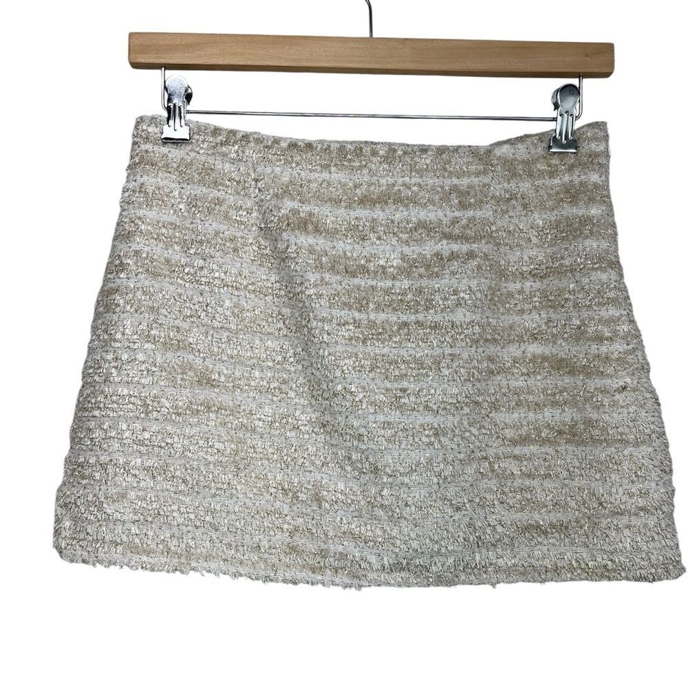 Storia Gold White Sparkle Texture Mini A Line Skirt Womens Large Wool Blend